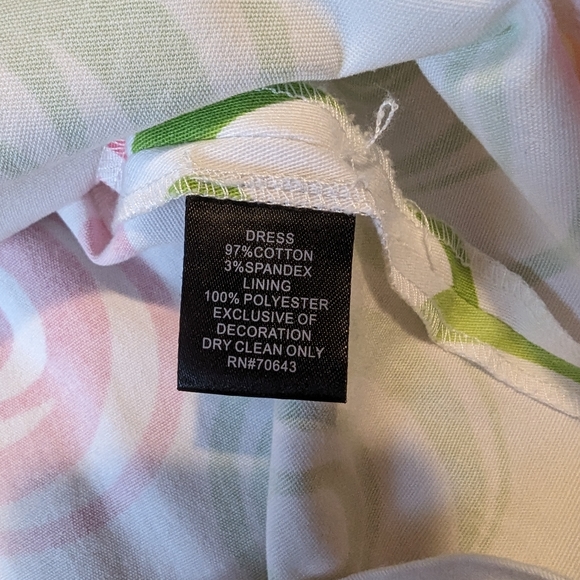 Jessica Howard Sleeveless Dress Green and Pink Swirls with ribbon belt - Picture 7 of 8